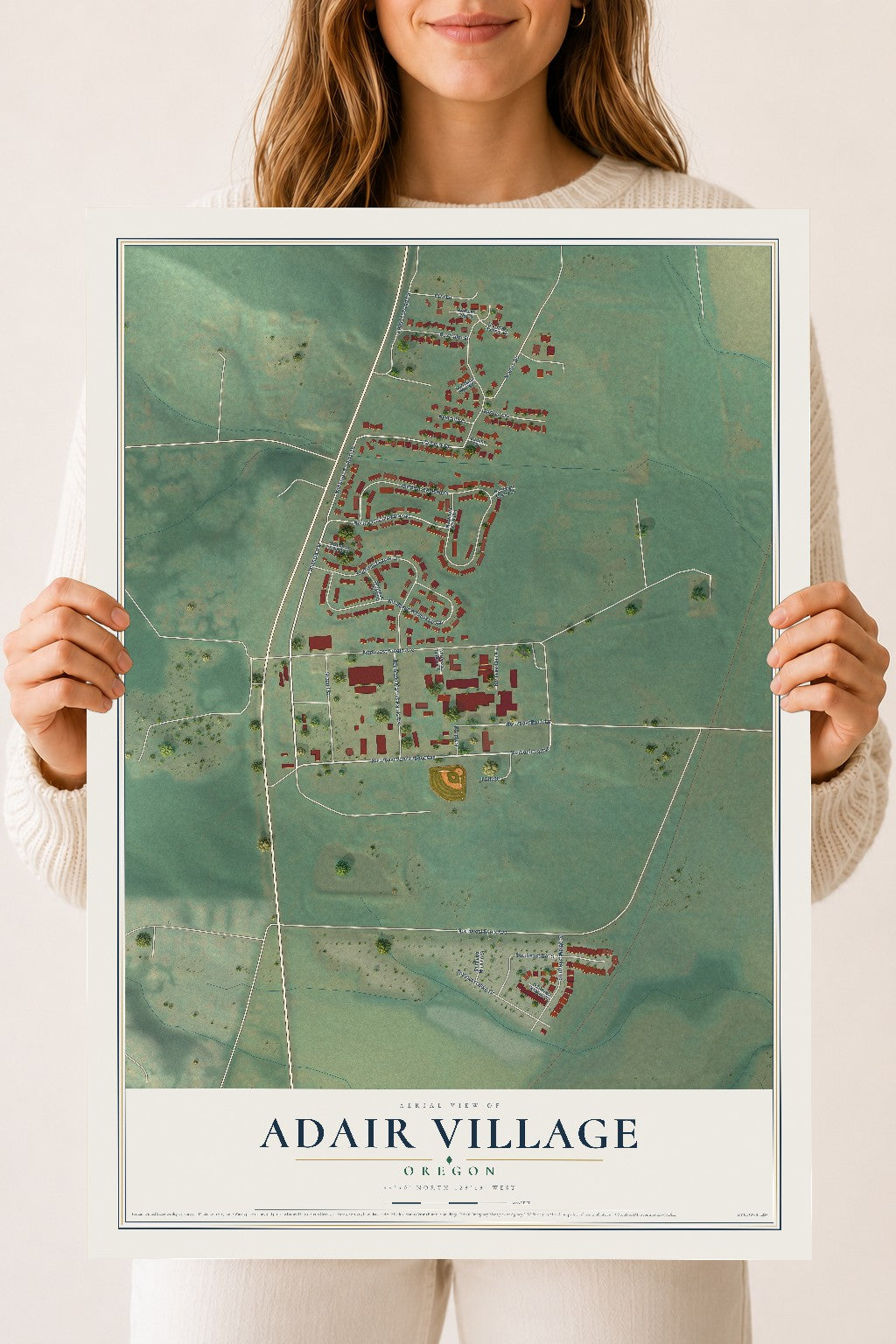 Map of Adair Village, Oregon, 18 x 24 inch unframed archival matte print