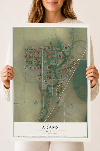 Map of Adams, Oregon, 18 x 24 inch unframed archival matte print