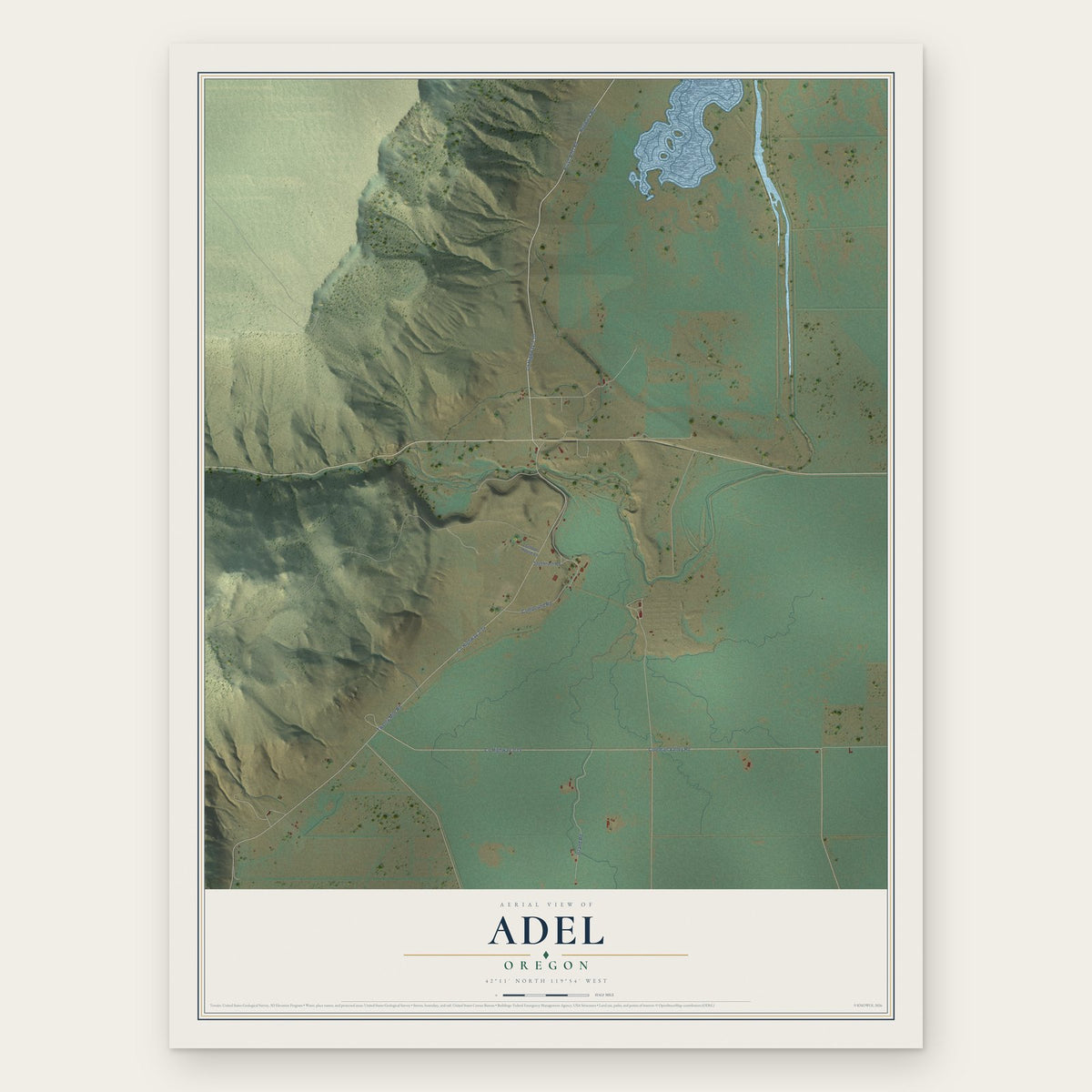Adel, Oregon map print, the full design