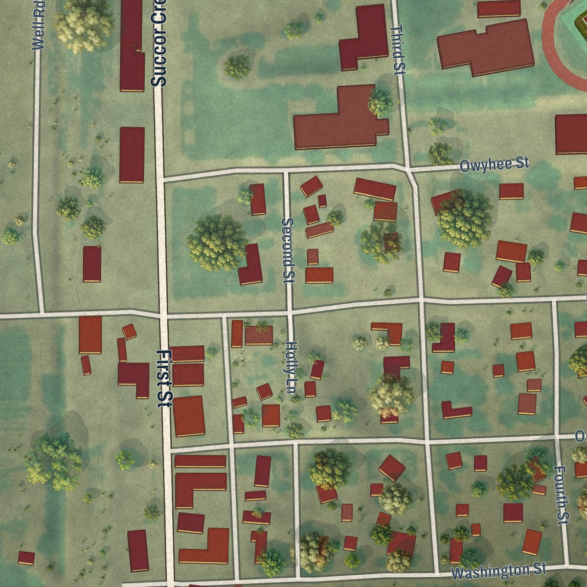 Close-up of the map of Adrian, Oregon print showing street and building detail