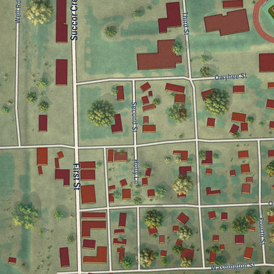 Close-up of the map of Adrian, Oregon print showing street and building detail