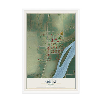 Map of Adrian, Oregon, 12 x 18 inch print in a white wood frame