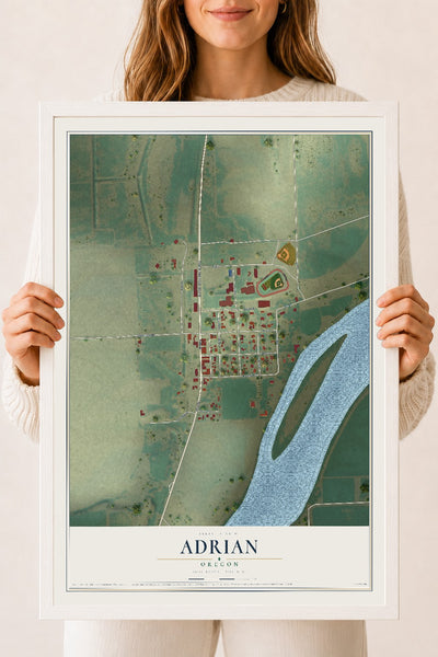 Map of Adrian, Oregon, 18 x 24 inch print in a white wood frame