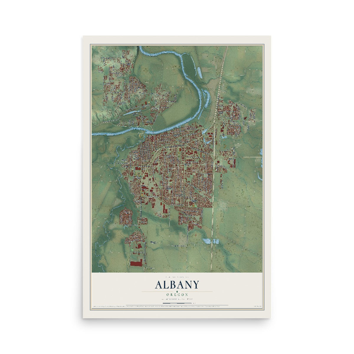 Map of Albany, Oregon, 12 x 18 inch unframed archival matte print