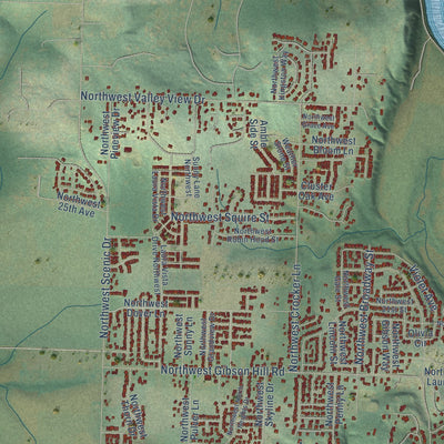 Second close-up of the map of Albany, Oregon print showing more streets and buildings