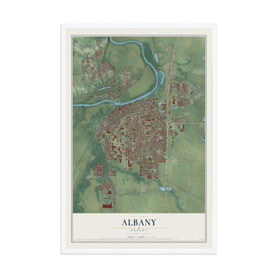 Map of Albany, Oregon, 12 x 18 inch print in a white wood frame