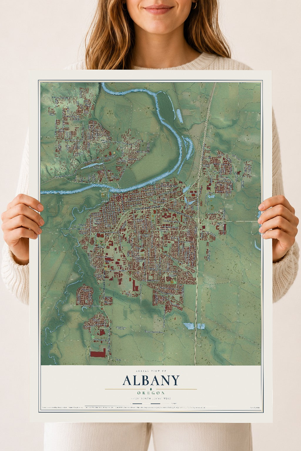 Map of Albany, Oregon, 18 x 24 inch unframed archival matte print