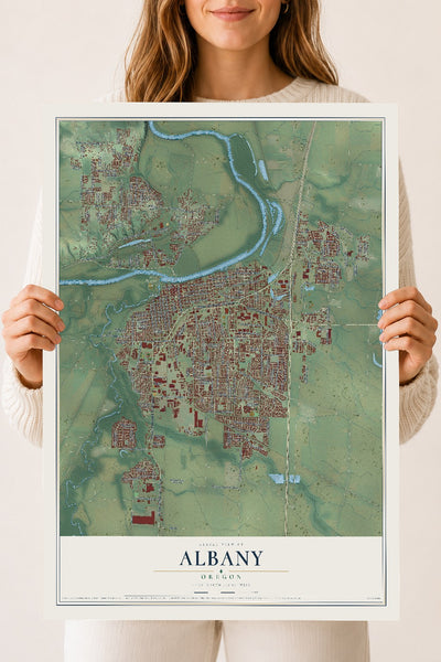 Map of Albany, Oregon, 18 x 24 inch unframed archival matte print