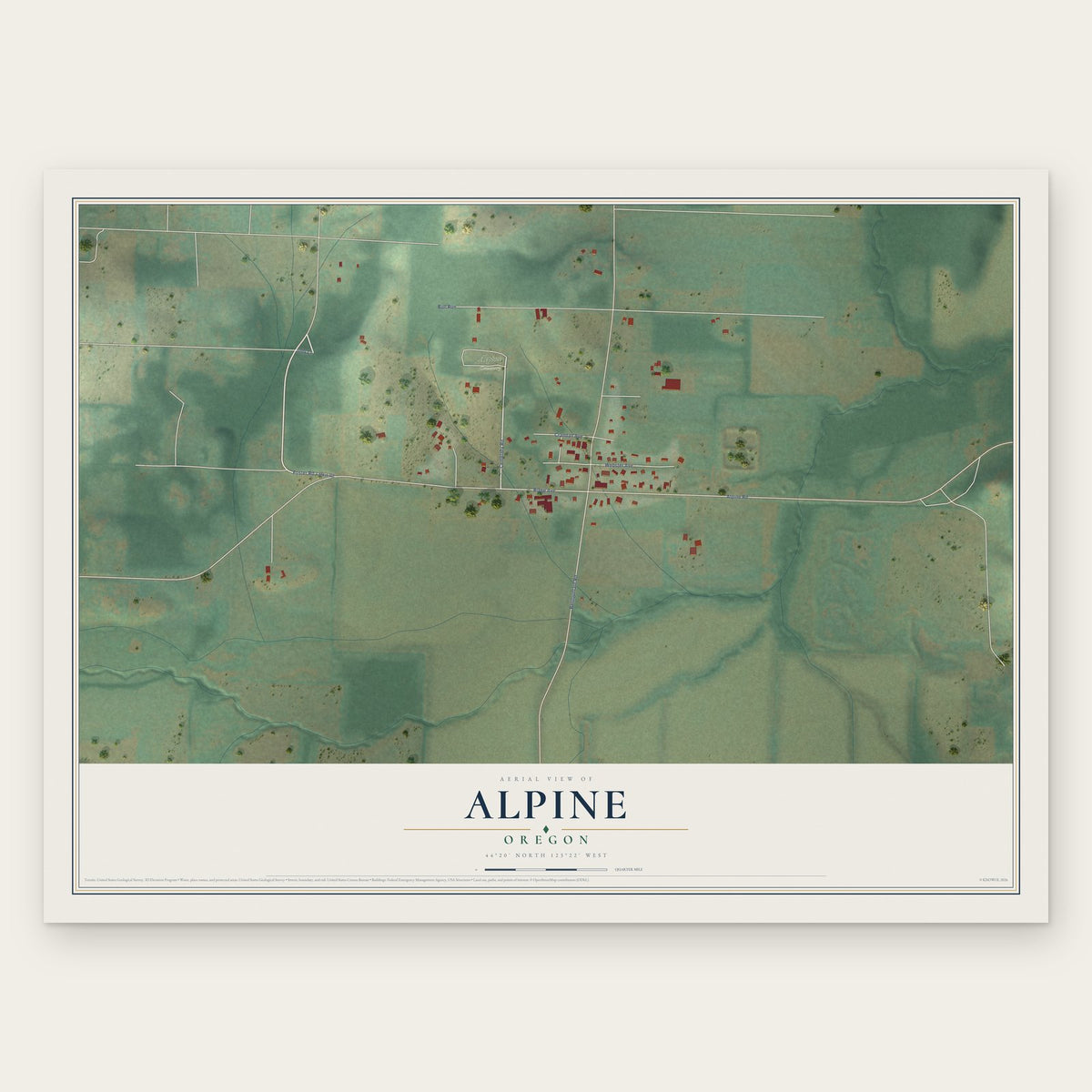 Alpine, Oregon map print, the full design