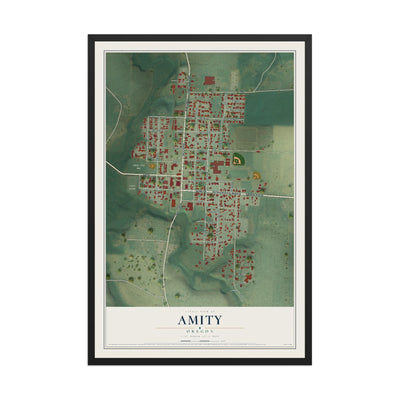 Map of Amity, Oregon, 12 x 18 inch print in a black wood frame