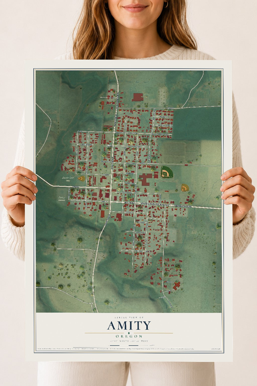 Map of Amity, Oregon, 18 x 24 inch unframed archival matte print