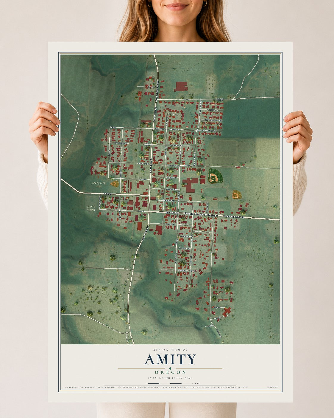 Map of Amity, Oregon, 24 x 36 inch unframed archival matte print