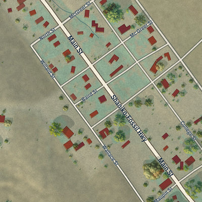 Close-up of the map of Antelope, Oregon print showing street and building detail