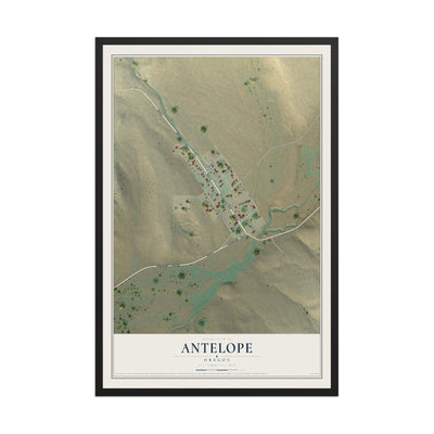 Map of Antelope, Oregon, 12 x 18 inch print in a black wood frame