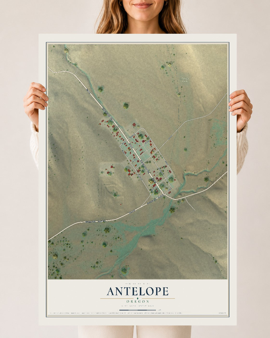 Map of Antelope, Oregon, 24 x 36 inch unframed archival matte print