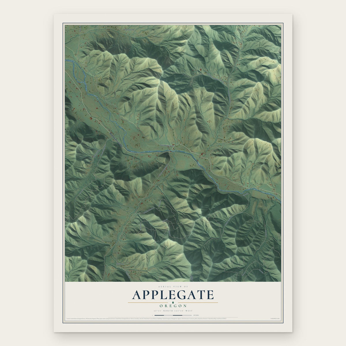 Applegate, Oregon map print, the full design