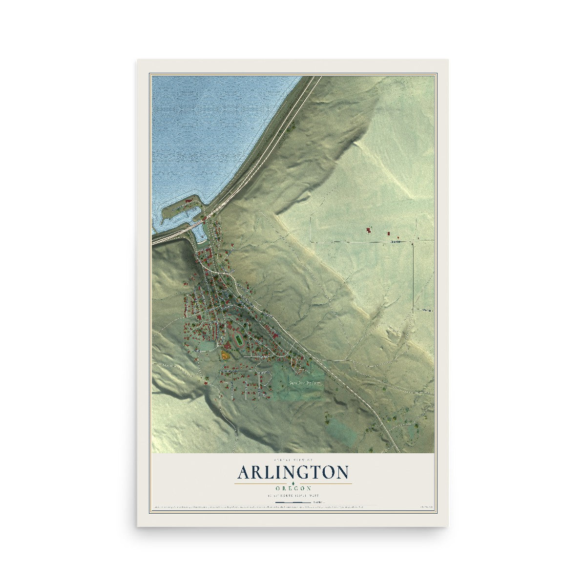 Map of Arlington, Oregon, 12 x 18 inch unframed archival matte print