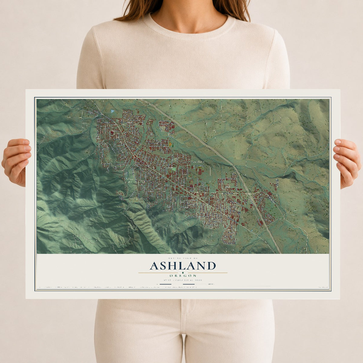 Map of Ashland, Oregon, 12 x 18 inch unframed archival matte print