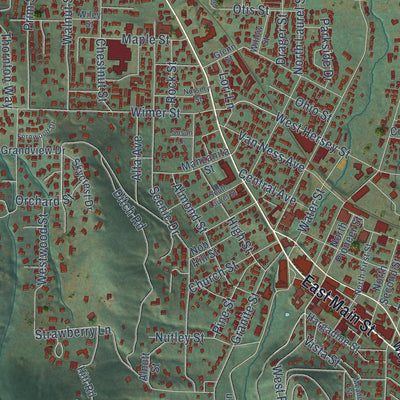 Second close-up of the map of Ashland, Oregon print showing more streets and buildings