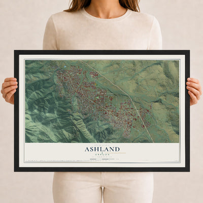 Map of Ashland, Oregon, 12 x 18 inch print in a black wood frame
