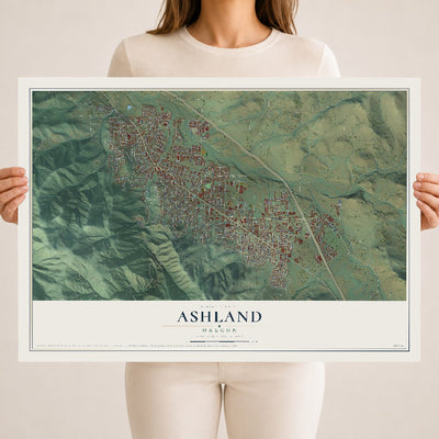 Map of Ashland, Oregon, 18 x 24 inch unframed archival matte print