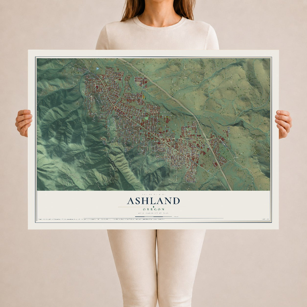 Map of Ashland, Oregon, 24 x 36 inch unframed archival matte print