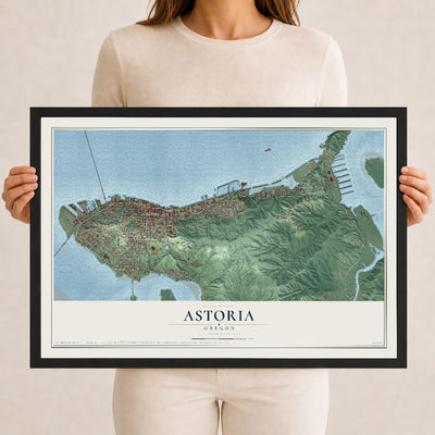 Map of Astoria, Oregon, 12 x 18 inch print in a black wood frame