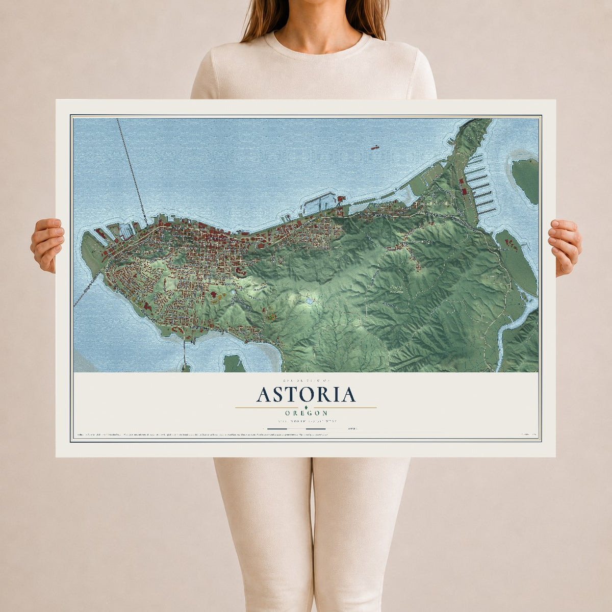 Map of Astoria, Oregon, 24 x 36 inch unframed archival matte print