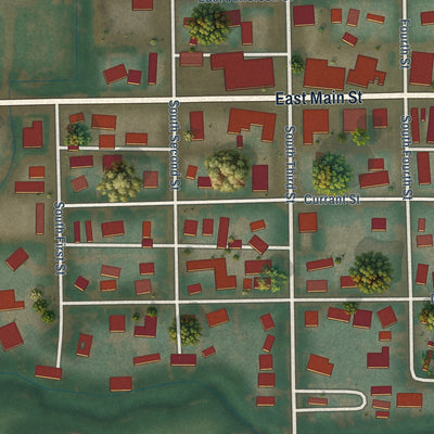 Close-up of the map of Athena, Oregon print showing street and building detail