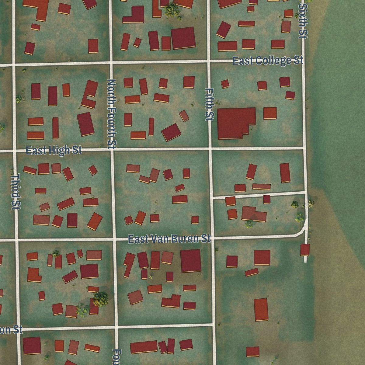 Second close-up of the map of Athena, Oregon print showing more streets and buildings