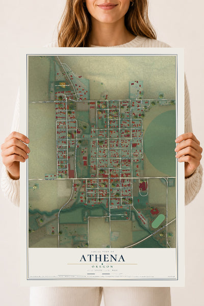 Map of Athena, Oregon, 18 x 24 inch unframed archival matte print