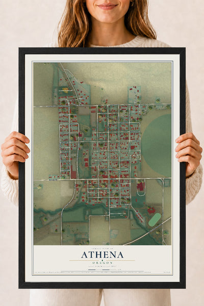 Map of Athena, Oregon, 18 x 24 inch print in a black wood frame