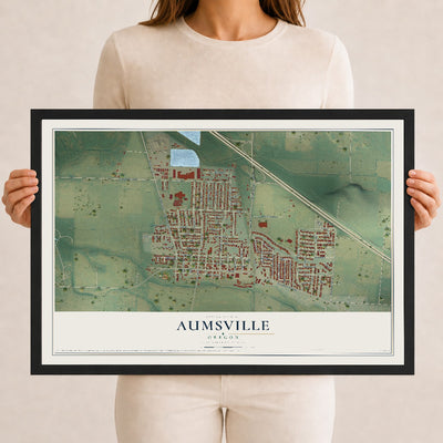 Map of Aumsville, Oregon, 12 x 18 inch print in a black wood frame