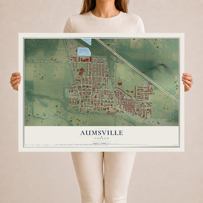 Map of Aumsville, Oregon, 24 x 36 inch unframed archival matte print