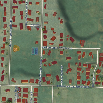 Second close-up of the map of Aurora, Oregon print showing more streets and buildings