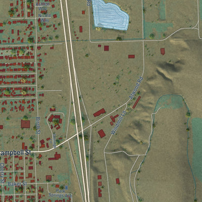 Second close-up of the map of Baker City, Oregon print showing more streets and buildings