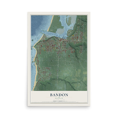 Map of Bandon, Oregon, 12 x 18 inch unframed archival matte print