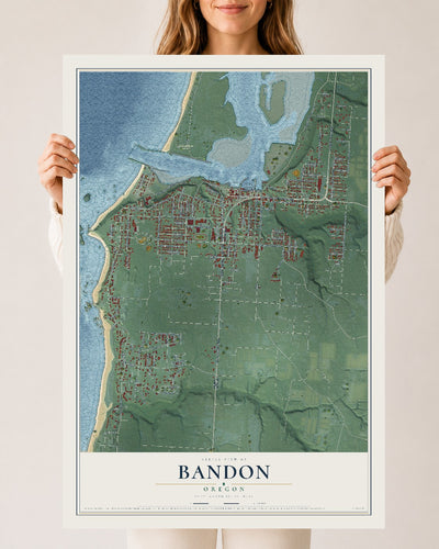 Map of Bandon, Oregon, 24 x 36 inch unframed archival matte print