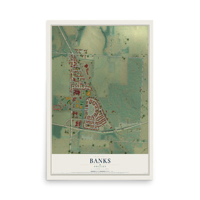 Map of Banks, Oregon, 12 x 18 inch unframed archival matte print