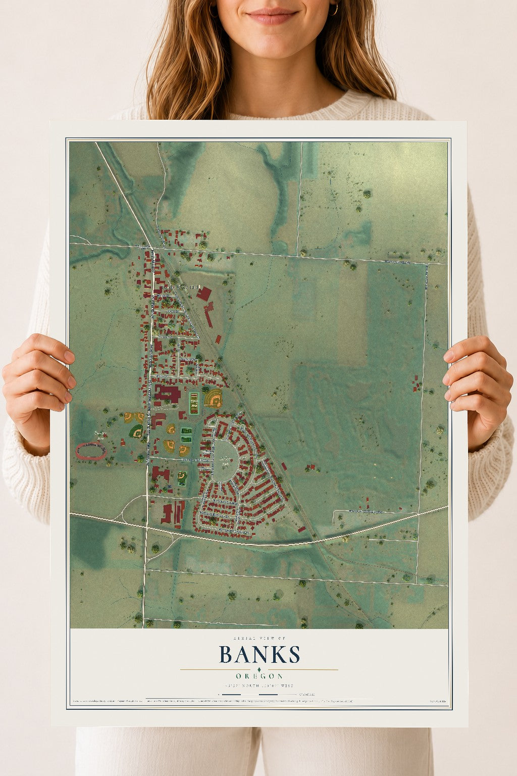 Map of Banks, Oregon, 18 x 24 inch unframed archival matte print