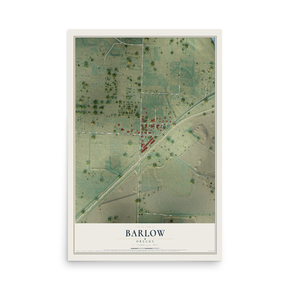 Map of Barlow, Oregon, 12 x 18 inch unframed archival matte print