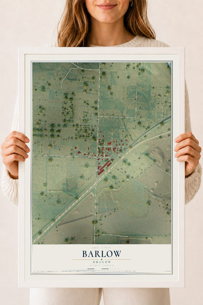 Map of Barlow, Oregon, 18 x 24 inch print in a white wood frame