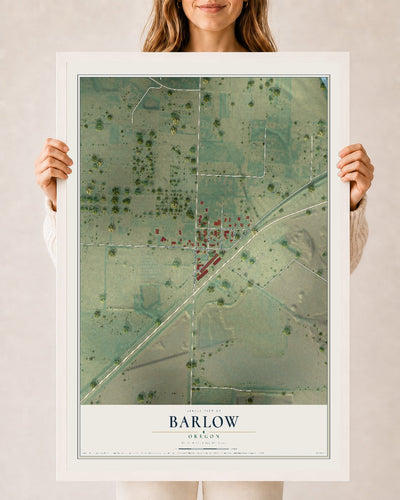Map of Barlow, Oregon, 24 x 36 inch print in a white wood frame