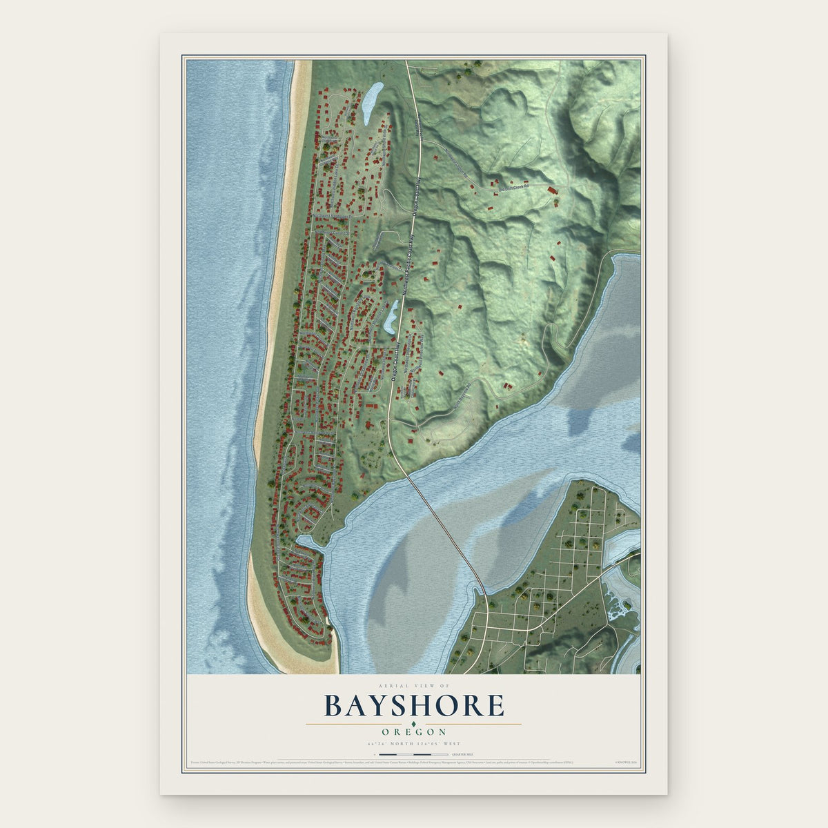 Bayshore, Oregon map print, the full design