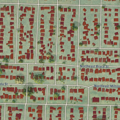 Close-up of the map of Beaumont-Wilshire, Oregon print showing street and building detail