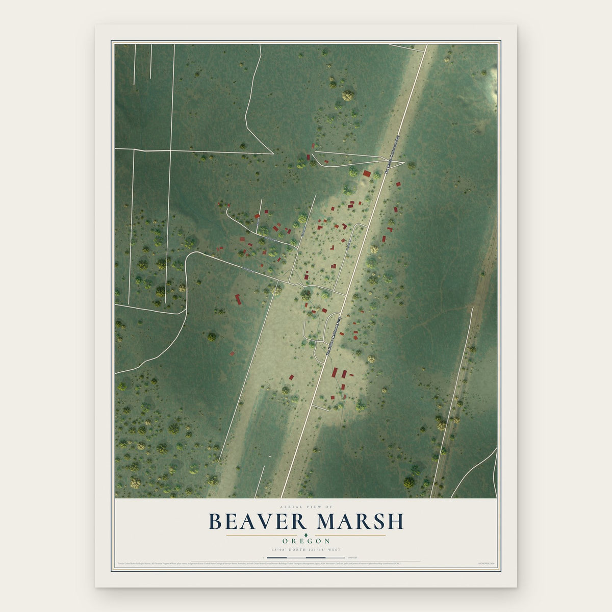 Beaver Marsh, Oregon map print, the full design