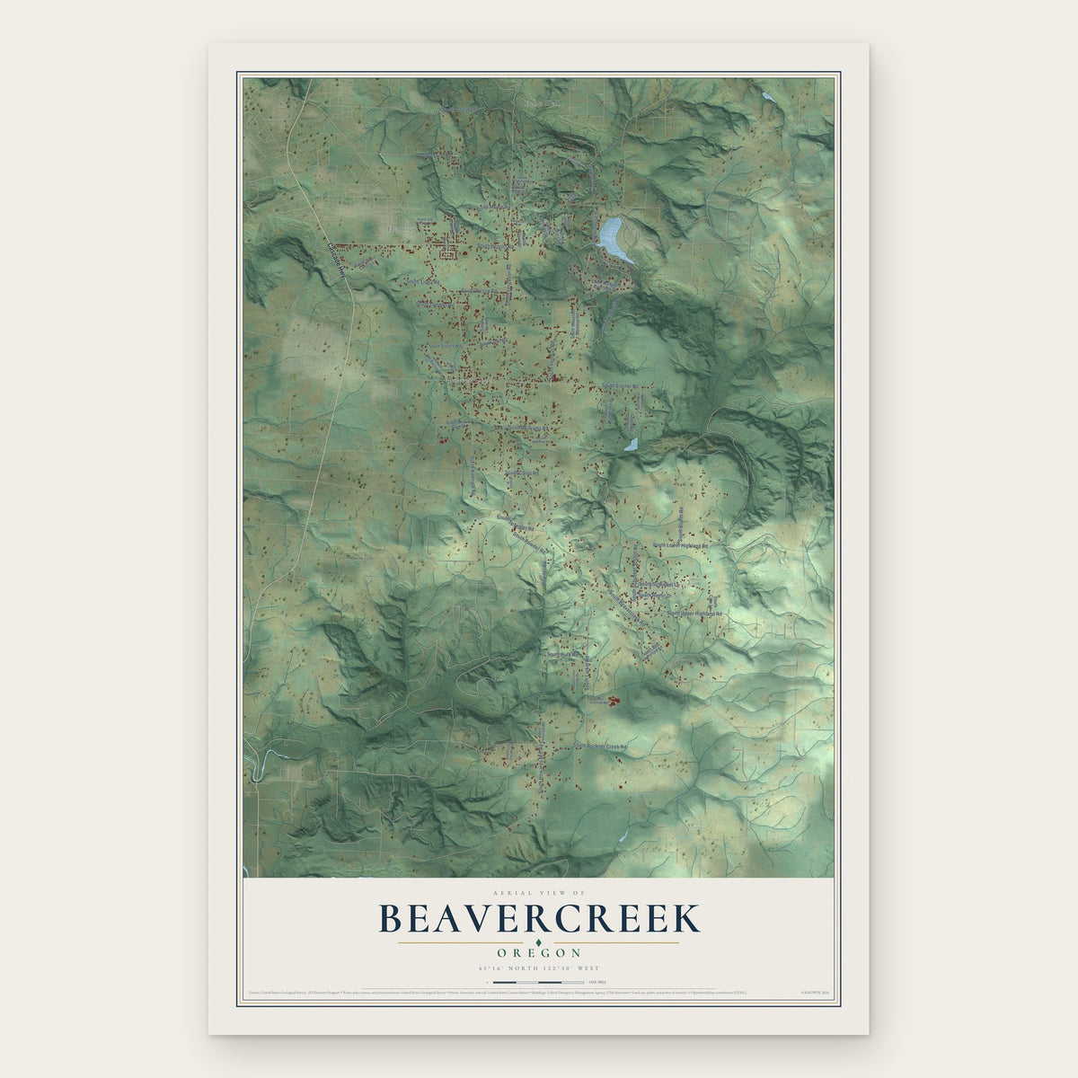 Beavercreek, Oregon map print, the full design