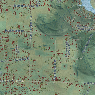 Close-up of the map of Beavercreek, Oregon print showing street and building detail