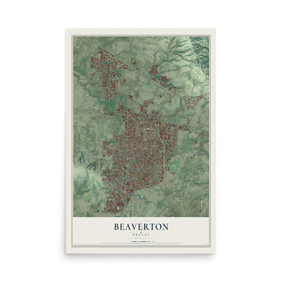 Map of Beaverton, Oregon, 12 x 18 inch unframed archival matte print