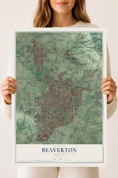 Map of Beaverton, Oregon, 18 x 24 inch unframed archival matte print